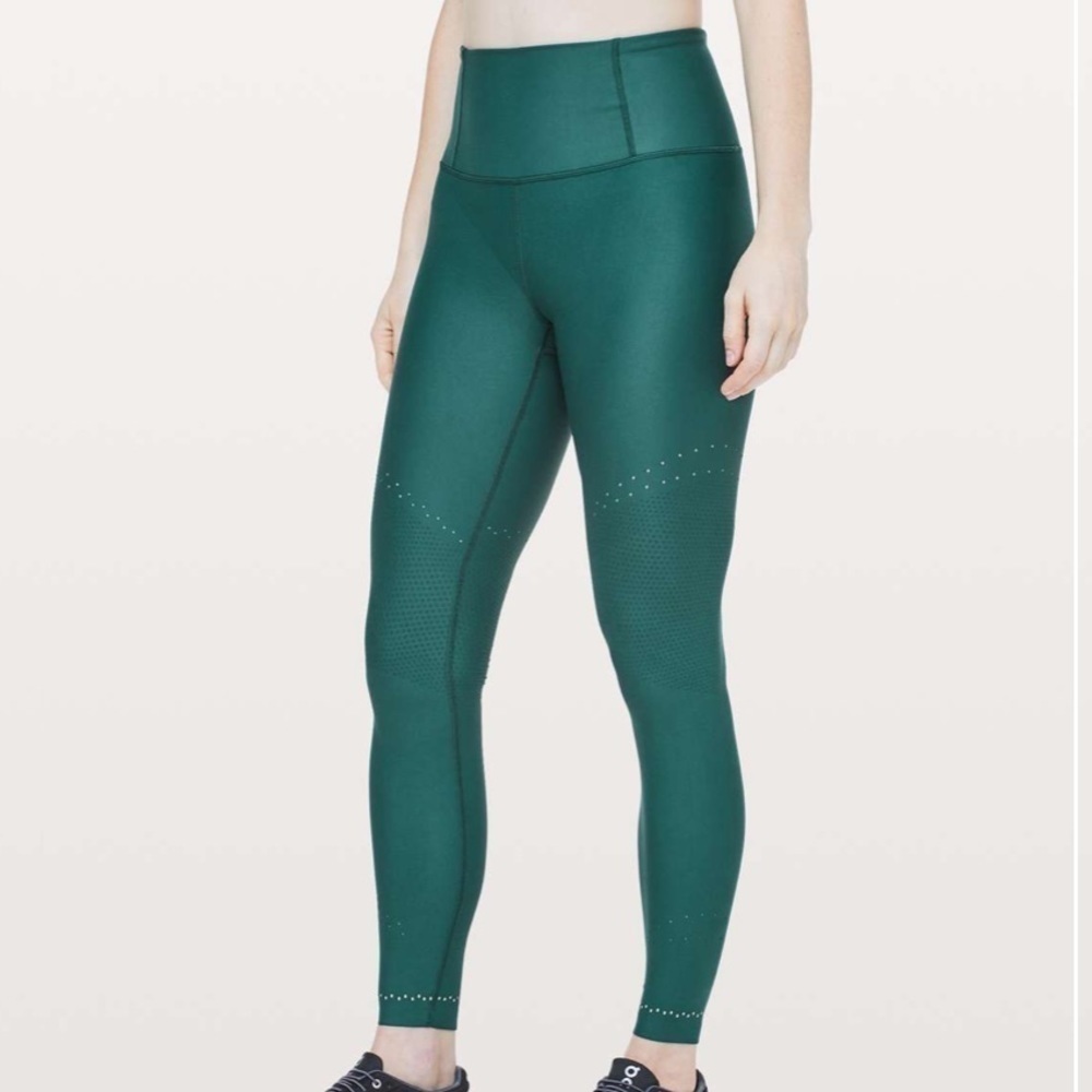 Lululemon Zoned In Tight *27” Green Jasper Size 4 Reflective Running Legging GUC